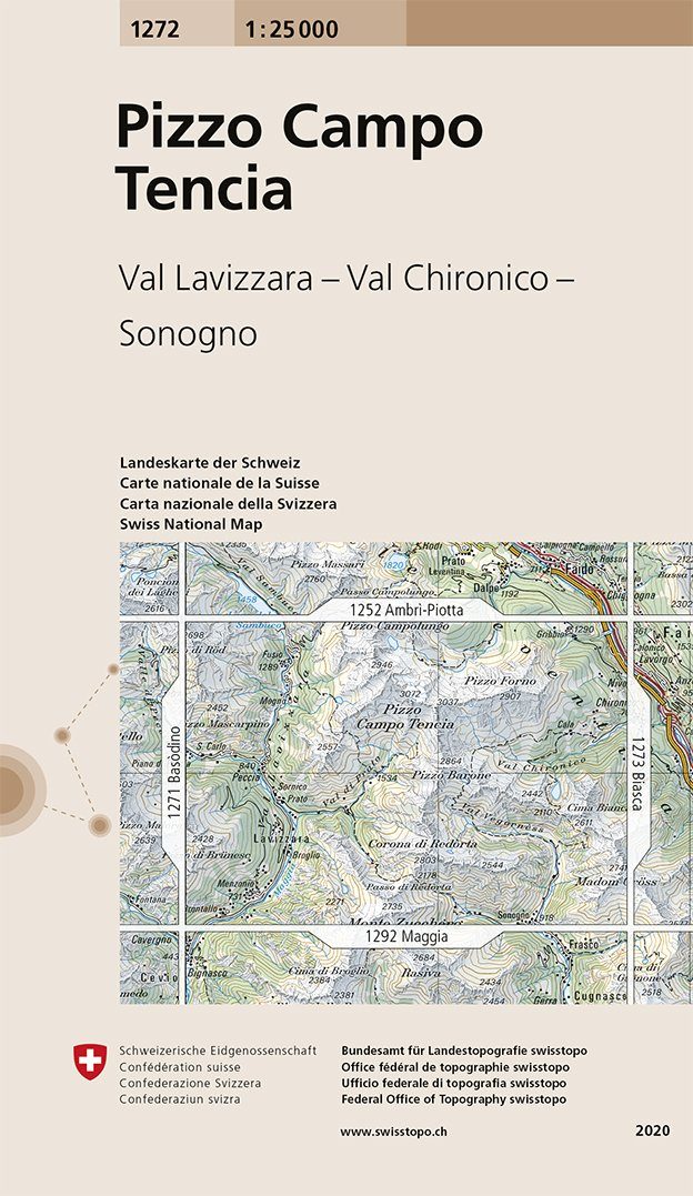 Carte de randonnée n° 1272 - Pizza Campo Tencia (Suisse) | Swisstopo - 1/25 000 carte pliée Swisstopo 