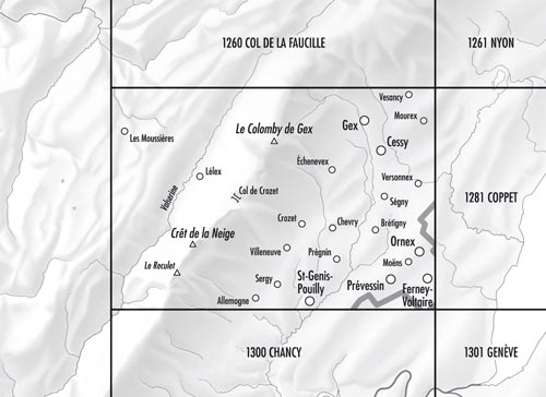Carte topographique n° 1280 - Gex (Suisse) | Swisstopo - 1/25 000 carte de randonnée Swisstopo
