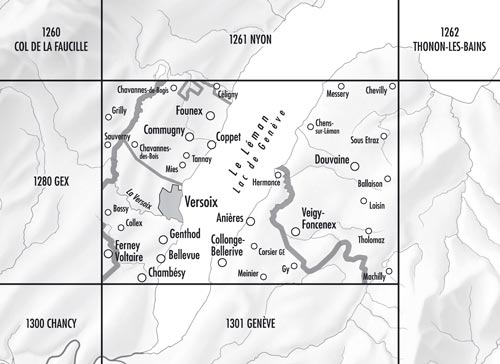Carte topographique n° 1281 - Coppet (Suisse) | Swisstopo - 1/25 000 carte de randonnée Swisstopo