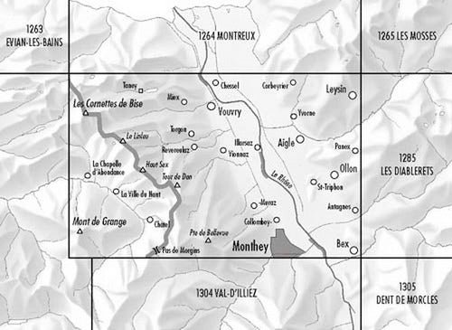 Carte de randonnée n° 1284 - Monthey (Suisse) | Swisstopo - 1/25 000 carte pliée Swisstopo 
