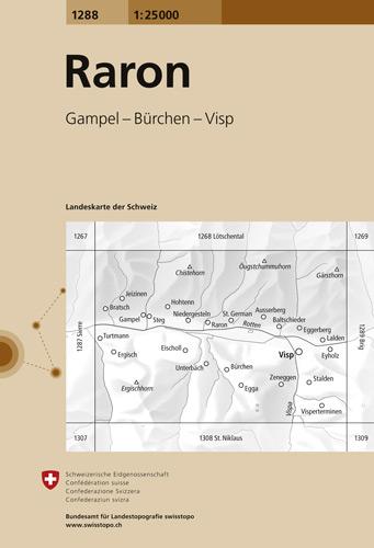 Carte de randonnée n° 1288 - Raron (Suisse) | Swisstopo - 1/25 000 carte pliée Swisstopo 