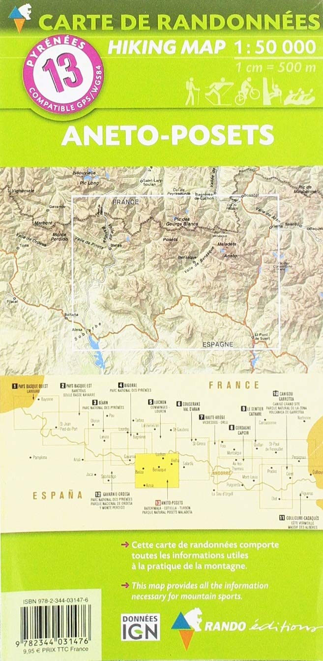 Carte de randonnée n° 13 - Aneto et Posets (Pyrénées, Espagne) | Rando Editions carte pliée Rando Editions 