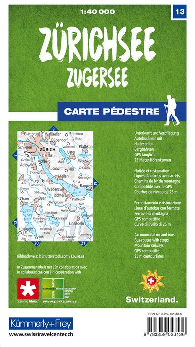 Carte de randonnée n° 13 - Zürichsee, Zugersee (Suisse) | Kümmerly & Frey-1/40 000 carte de randonnée Kümmerly & Frey