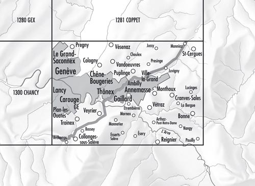Carte topographique n° 1301 - Genève (Suisse) | Swisstopo - 1/25 000 carte de randonnée Swisstopo