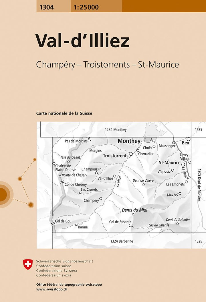 Carte de randonnée n° 1304 - Val | Swisstopo - 1/25 000 carte pliée Swisstopo 