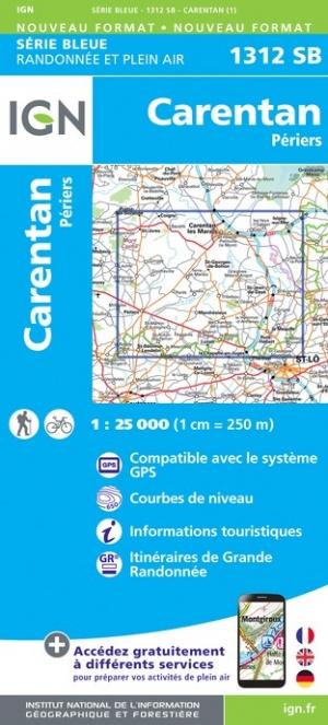 Carte de randonnée n° 1312 - Carentan, Périers | IGN - Série Bleue carte de randonnée IGN
