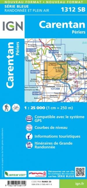 Carte de randonnée n° 1312 - Carentan, Périers | IGN - Série Bleue carte pliée IGN 