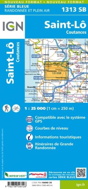 Carte de randonnée n° 1313 - Saint-Lô, Coutances | IGN - Série Bleue carte pliée IGN 