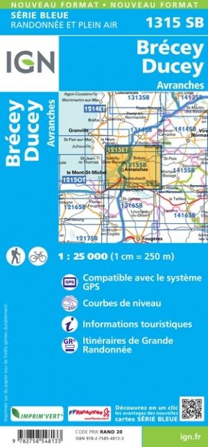Carte de randonnée n° 1315 - Brécey, Ducey, Avranches | IGN - Série Bleue carte de randonnée IGN