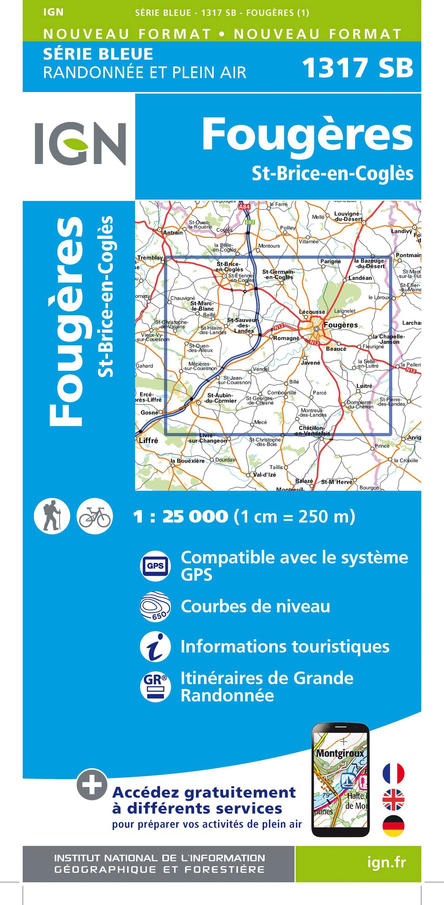 Carte de randonnée n° 1317 - Fougères, St-Brice-en-Coglès | IGN - Série Bleue carte de randonnée IGN Default Title