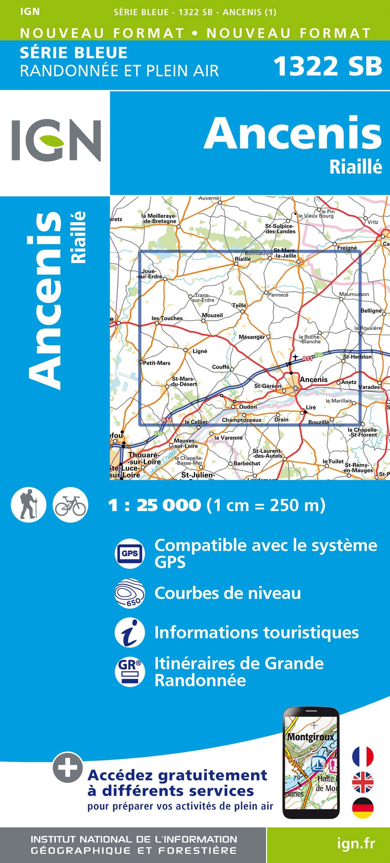 Carte de randonnée n° 1322 - Ancenis, Riaillé | IGN - Série Bleue carte de randonnée IGN Default Title