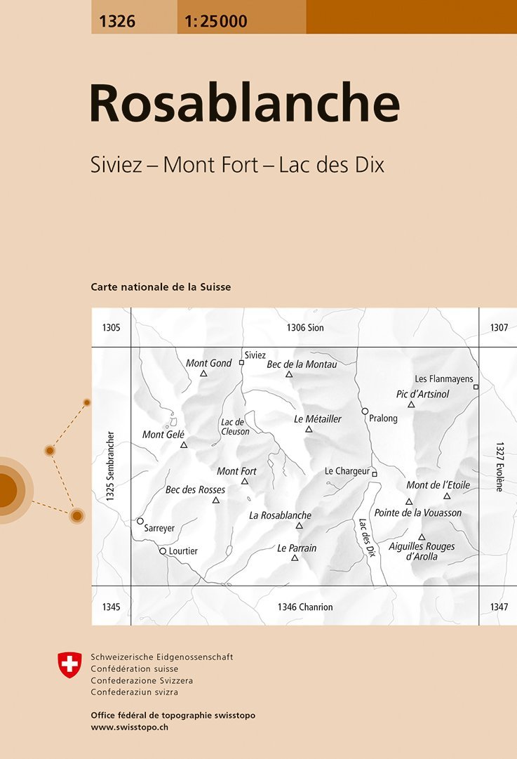 Carte de randonnée n° 1326 - Rosablanche (Suisse) | Swisstopo - 1/25 000 carte pliée Swisstopo 
