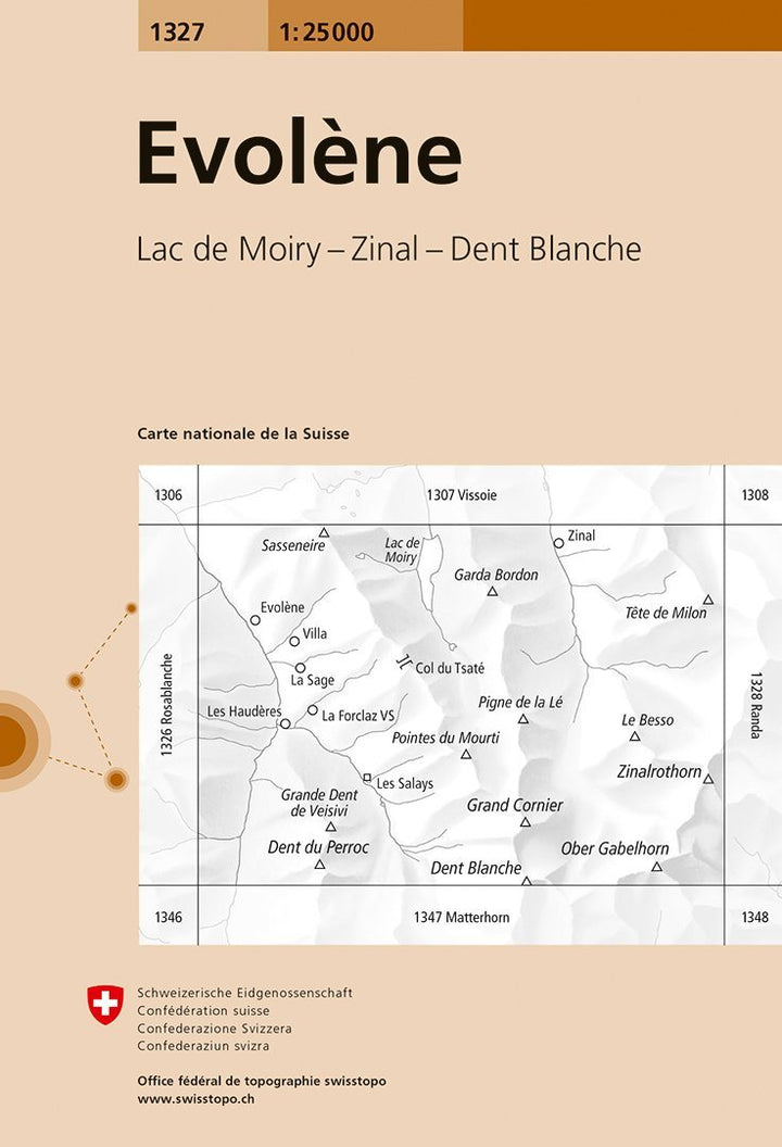 Carte de randonnée n° 1327 - Evolène (Suisse) | Swisstopo - 1/25 000 carte pliée Swisstopo 