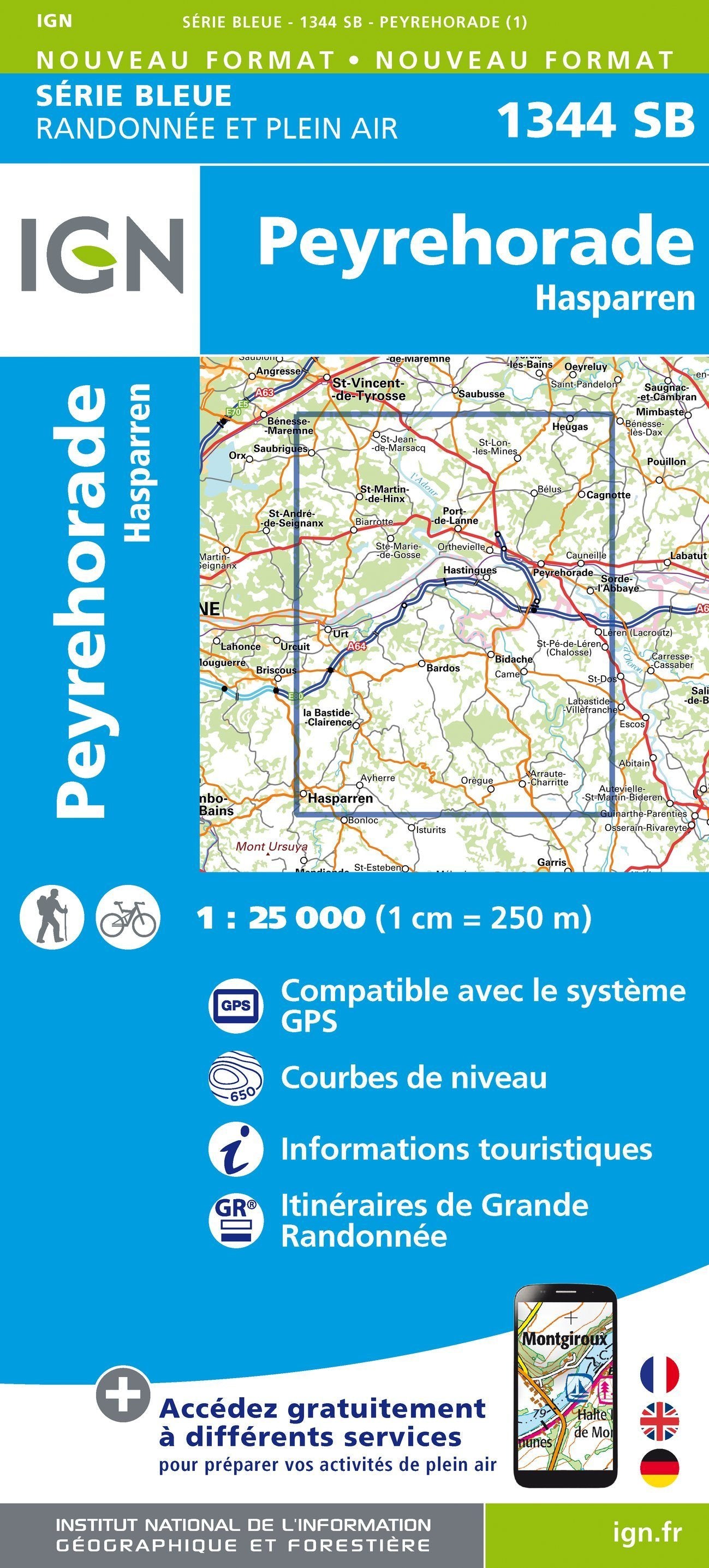 Carte de randonnée n° 1344 - Peyrehorade, Hasparren | IGN - Série Bleue carte de randonnée IGN Default Title