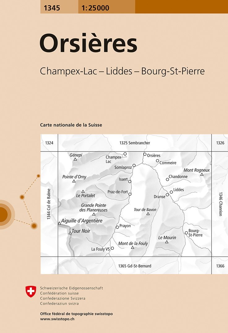 Carte topographique n° 1345 - Orsières (Suisse) | Swisstopo - 1/25 000 carte de randonnée Swisstopo Default Title