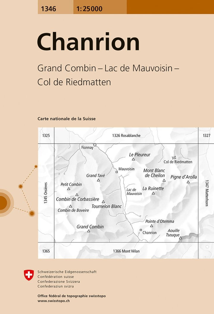 Carte de randonnée n° 1346 - Chanrion (Suisse) | Swisstopo - 1/25 000 carte pliée Swisstopo 