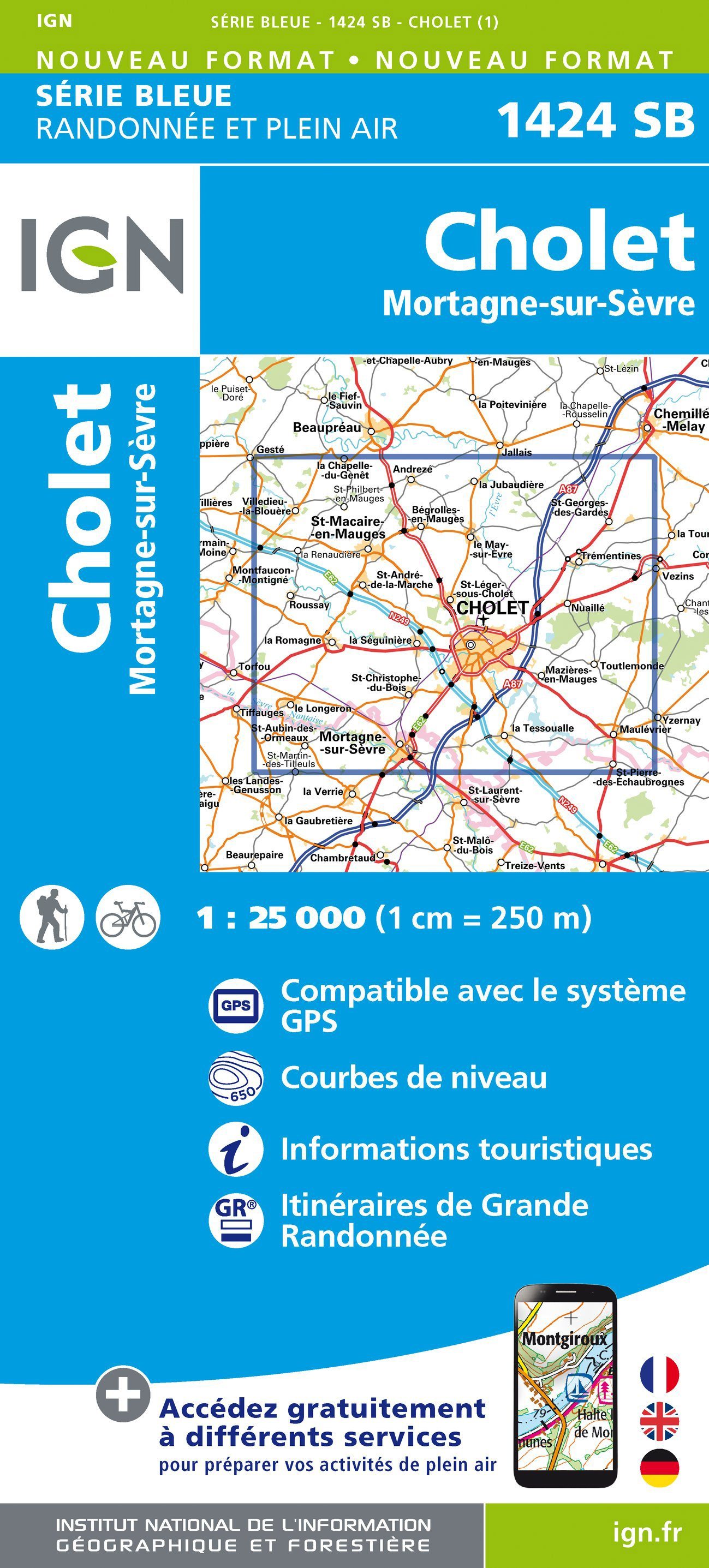 Carte de randonnée IGN Série Bleue n° 1424 - Cholet, Mortagne-sur-Sèvre carte de randonnée IGN Default Title