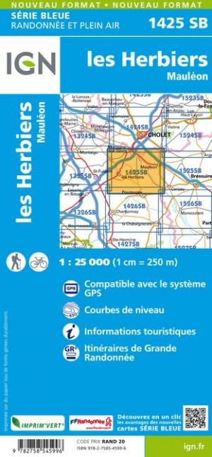 Carte de randonnée n° 1425 - Les Herbiers, Mauléon | IGN - Série Bleue carte de randonnée IGN
