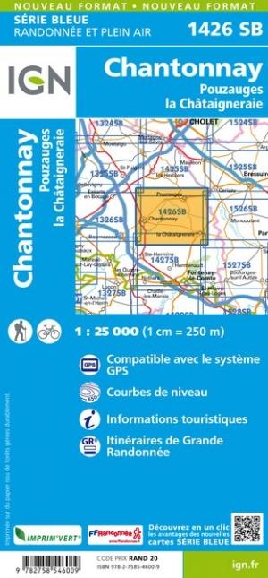 Carte de randonnée n° 1426 - Chantonnay, Pouzauges, La Châtaigneraie | IGN - Série Bleue carte pliée IGN 