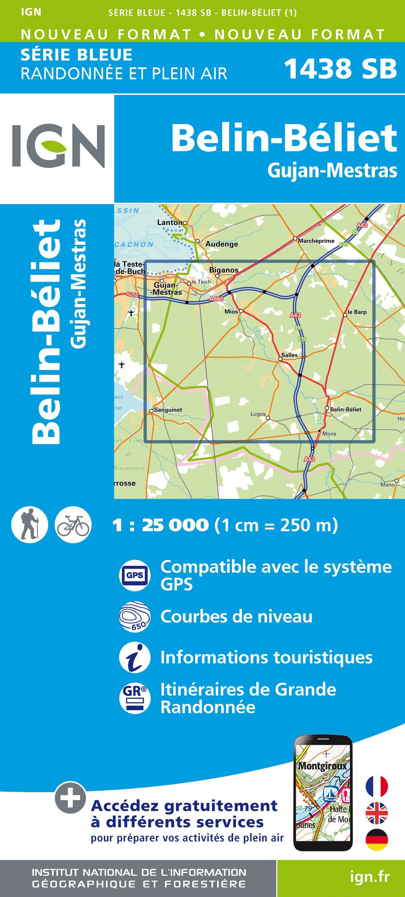 Carte de randonnée n° 1438 - Belin-Béliet, Gujan-Mestras | IGN - Série Bleue carte de randonnée IGN Default Title