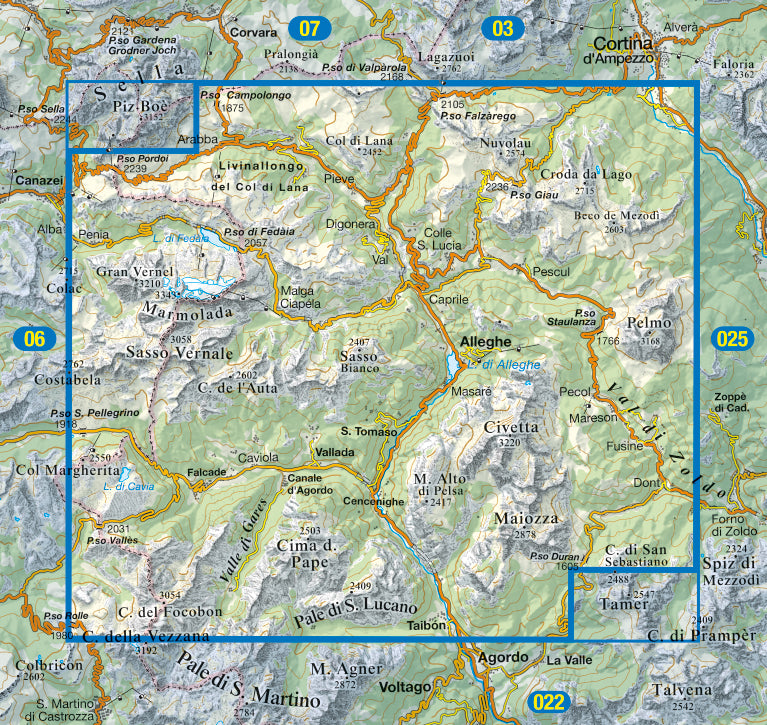 Carte de randonnée n° 15 - Marmolada, Pelmo et Civetta (Dolomites, Italie) | Tabacco carte pliée Tabacco 