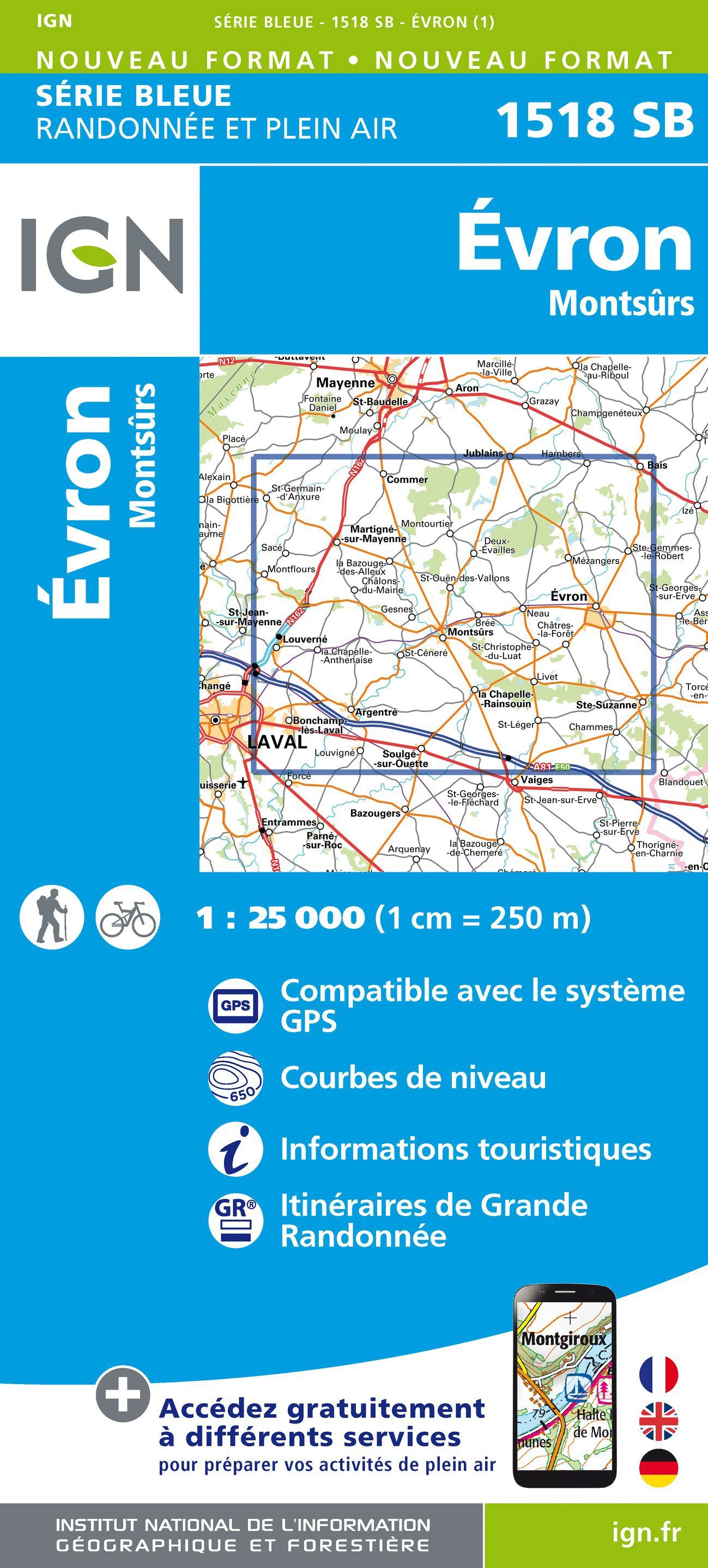 Carte de randonnée n° 1518 - Evron, Montsûrs | IGN - Série Bleue carte de randonnée IGN Default Title