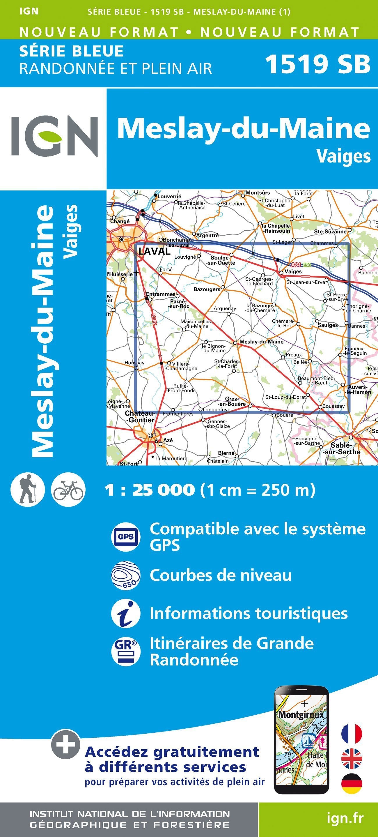 Carte de randonnée n° 1519 - Meslay-du-Maine, Vaiges | IGN - Série Bleue carte de randonnée IGN Default Title