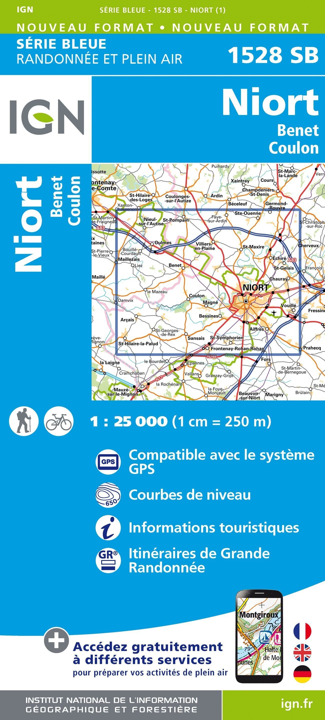 Hiking Map No 1528 Niort Benet Coulon IGN Blue Series Cartovia Hiking Map No 1528 Niort Benet Coulon IGN Blue Series Cartovia