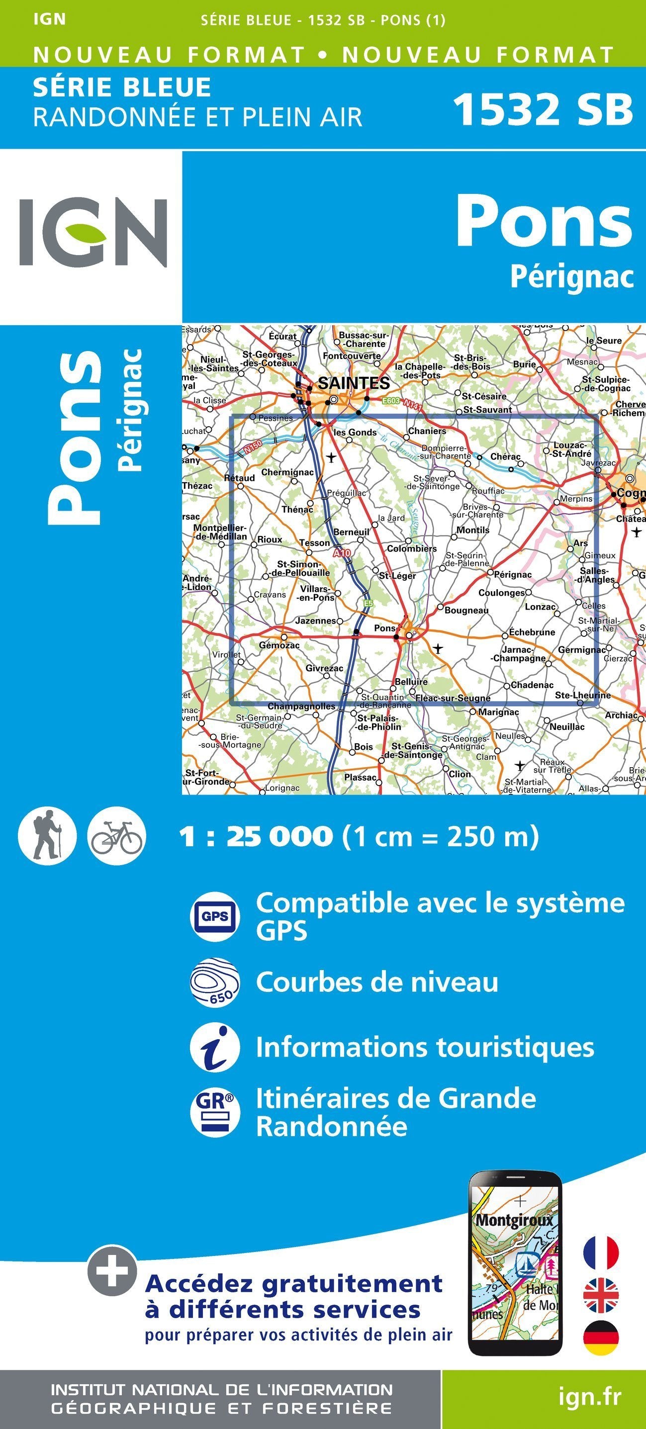 Carte de randonnée n° 1532 - Pons, Pérignac | IGN - Série Bleue carte de randonnée IGN Default Title