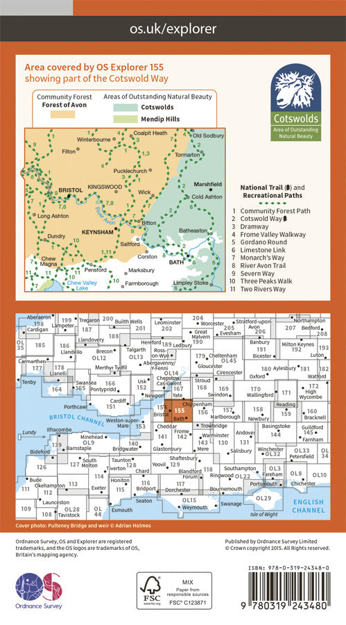 Carte de randonnée n° 155 - Bristol, Bath (Grande Bretagne) | Ordnance Survey - Explorer carte de randonnée Ordnance Survey