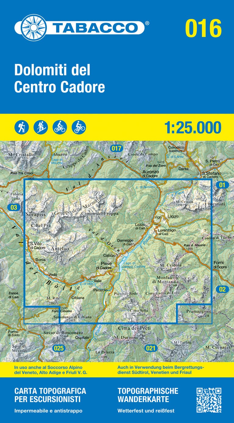 Carte de randonnée n° 16 - Lac Centro Cadore (Dolomites, Italie) | Tabacco carte pliée Tabacco 