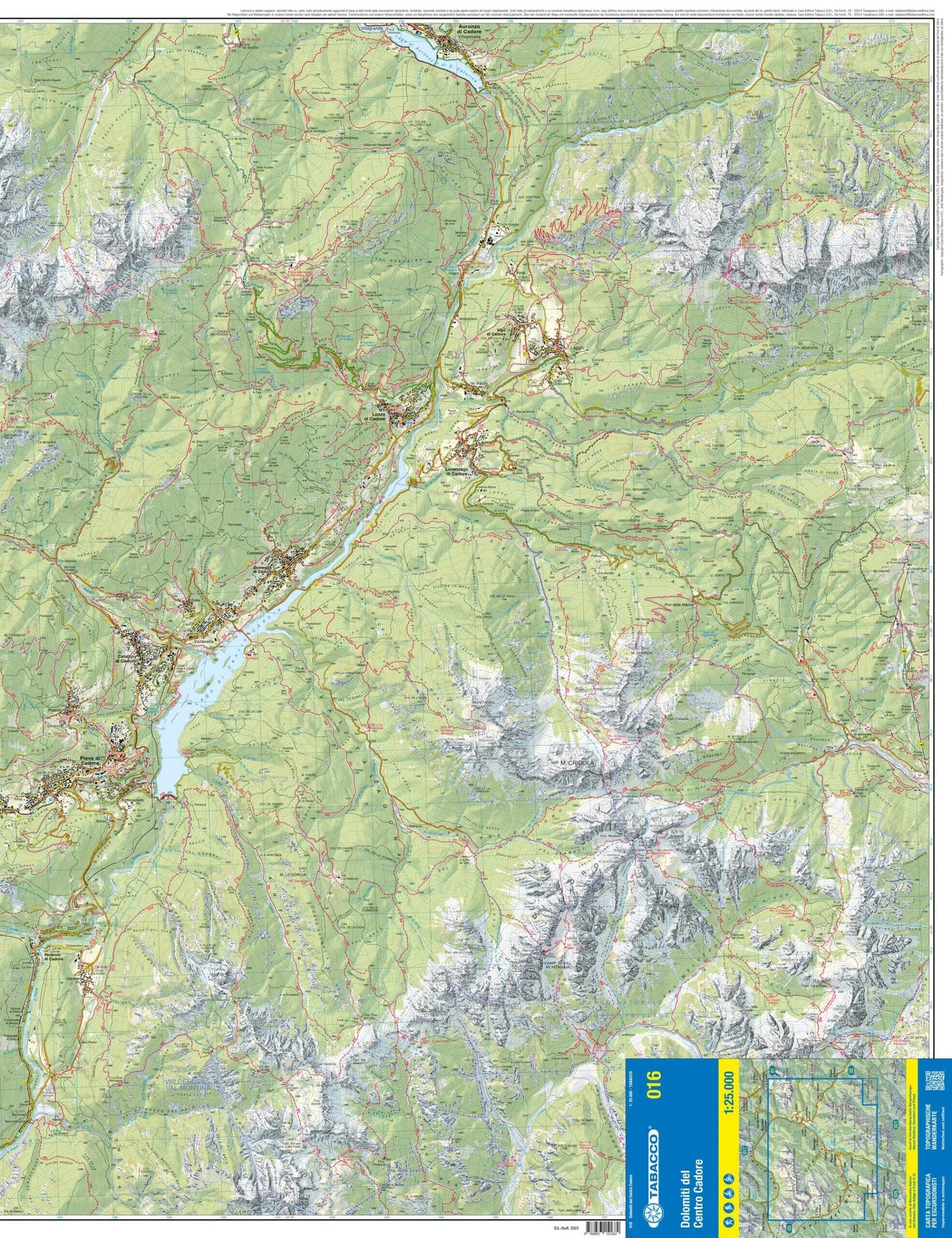 Carte de randonnée n° 16 - Lac Centro Cadore (Dolomites, Italie) | Tabacco carte de randonnée Tabacco