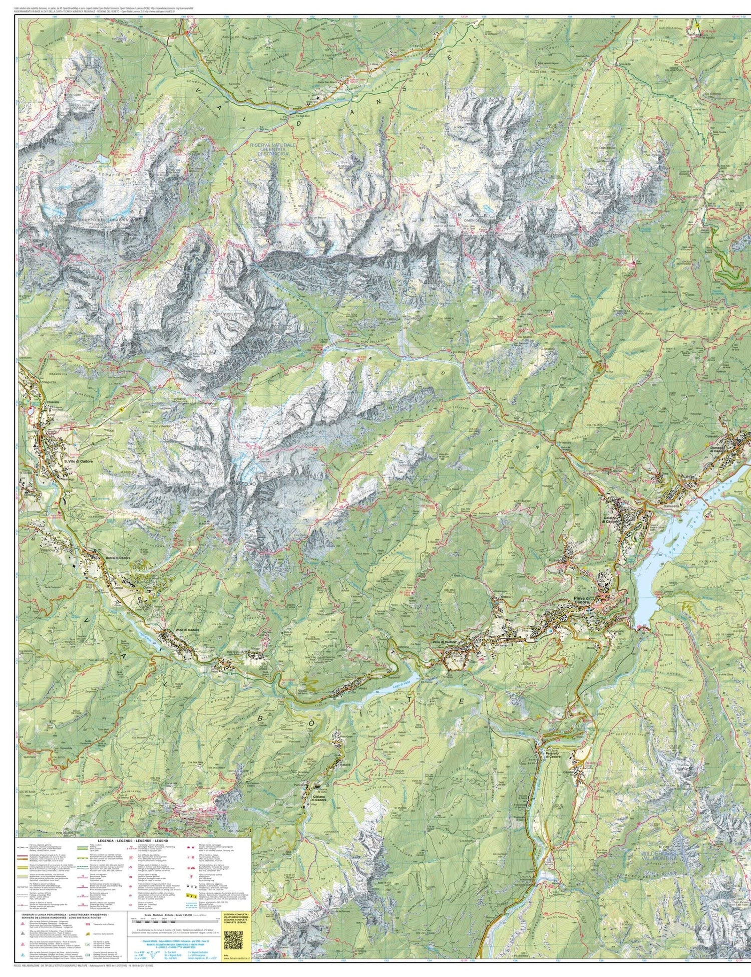 Carte de randonnée n° 16 - Lac Centro Cadore (Dolomites, Italie) | Tabacco carte de randonnée Tabacco