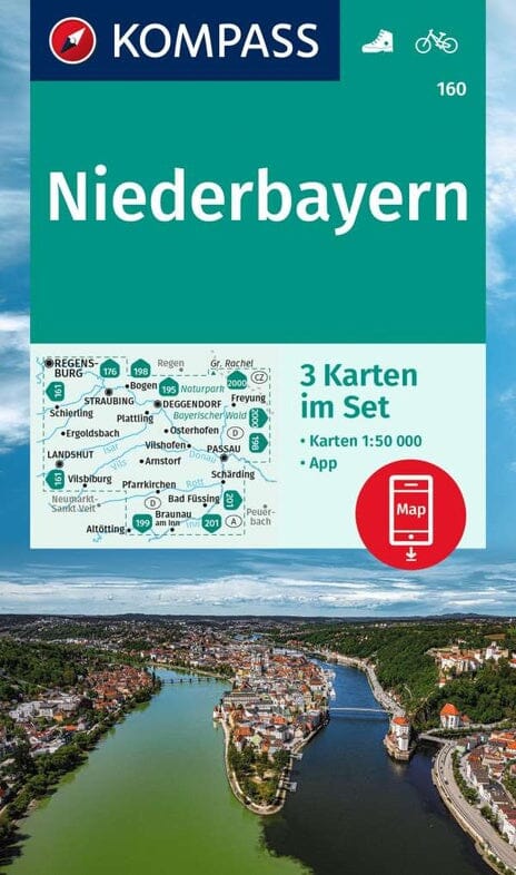 Carte de randonnée n° 160 - Basse Bavière (Allemagne) | Kompass carte pliée Kompass 