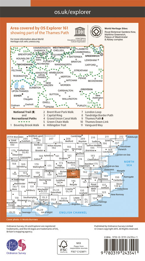 Carte de randonnée n° 161 - London South (greenw.m) (Grande Bretagne) | Ordnance Survey - Explorer carte de randonnée Ordnance Survey