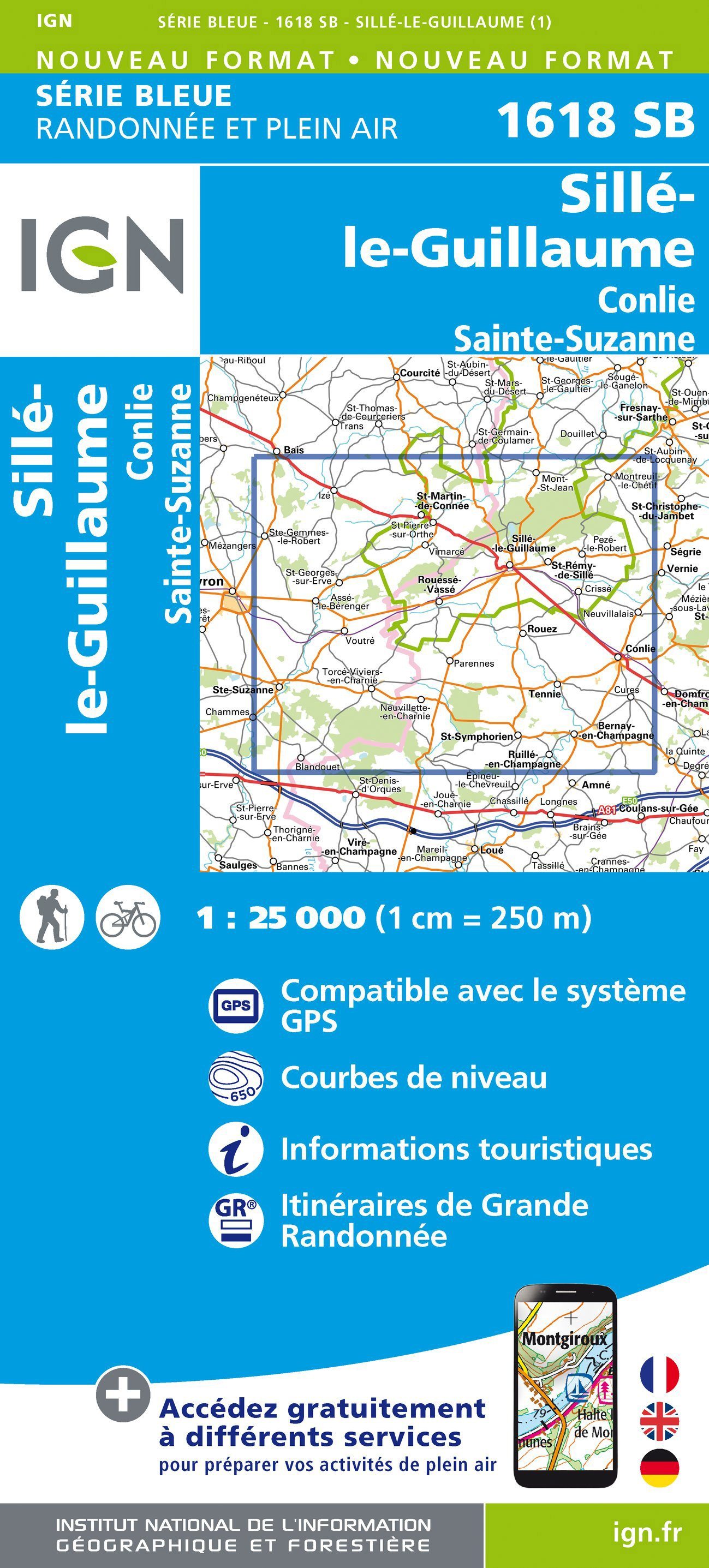 Carte de randonnée n° 1618 - Sillé-le-Guillaume, Conlie, Ste-Suzanne | IGN - Série Bleue carte de randonnée IGN Default Title