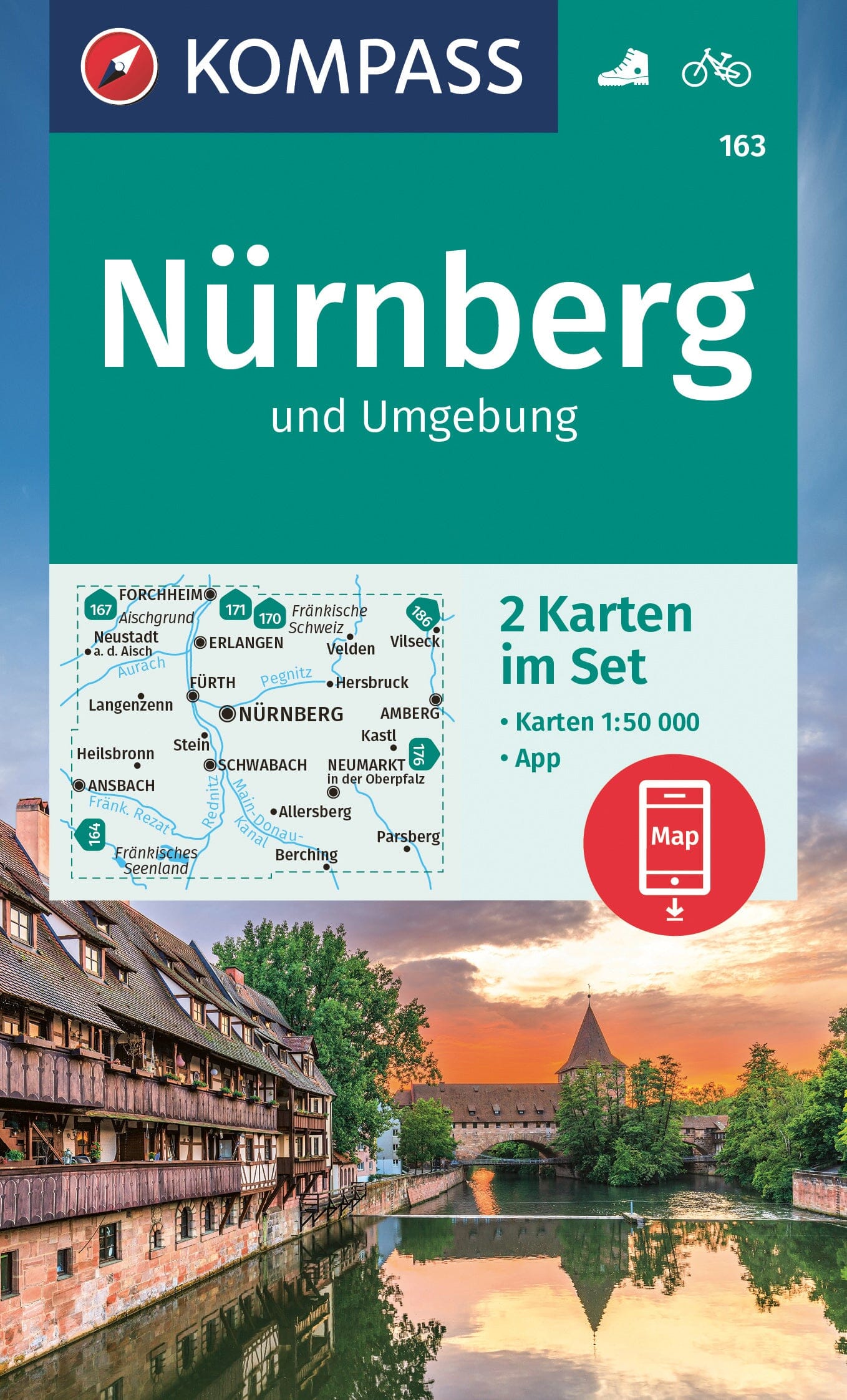 Carte de randonnée n° 163 - Nürnberg & environs (Allemagne) | Kompass carte de randonnée Kompass