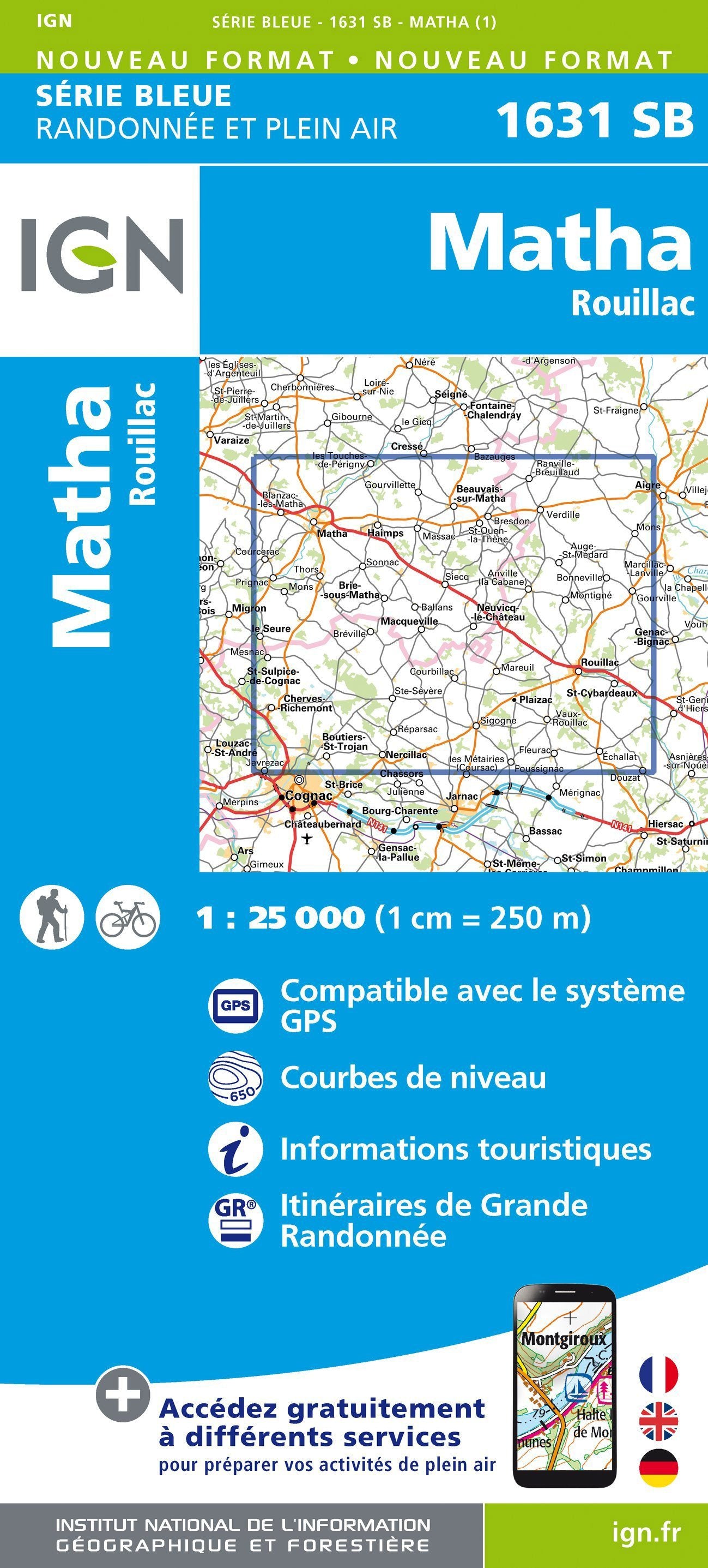 Carte de randonnée n° 1631 - Matha, Rouillac | IGN - Série Bleue carte de randonnée IGN Default Title
