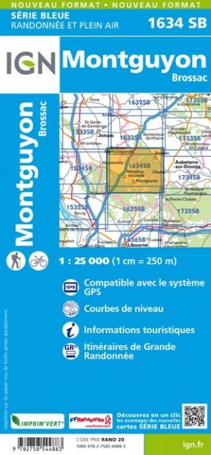 Carte de randonnée n° 1634 - Montguyon, Brossac | IGN - Série Bleue carte pliée IGN 