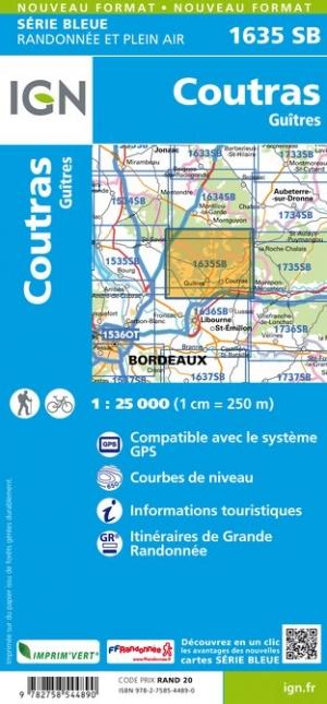 Carte de randonnée n° 1635 - Coutras, Guitres | IGN - Série Bleue carte pliée IGN 