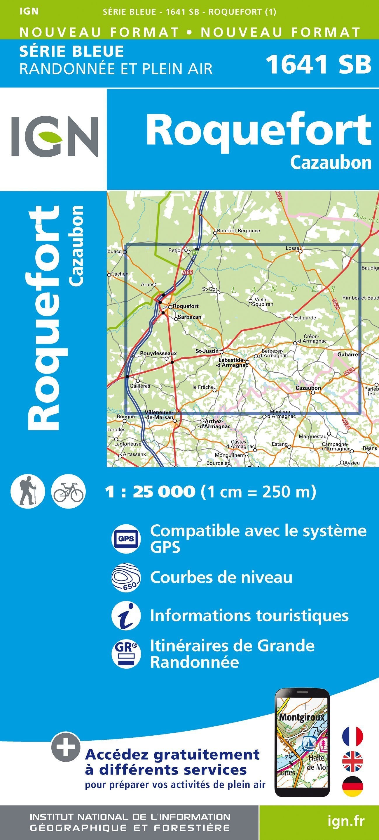Carte de randonnée n° 1641 - Roquefort, Cazaubon | IGN - Série Bleue carte de randonnée IGN Default Title