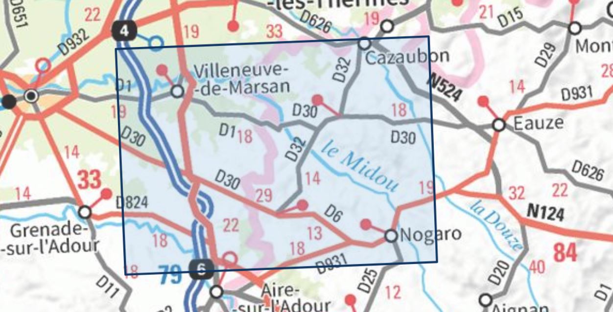 Carte de randonnée n° 1642 - Villeneuve-de-Marsan, Nogaro | IGN - Série Bleue carte de randonnée IGN