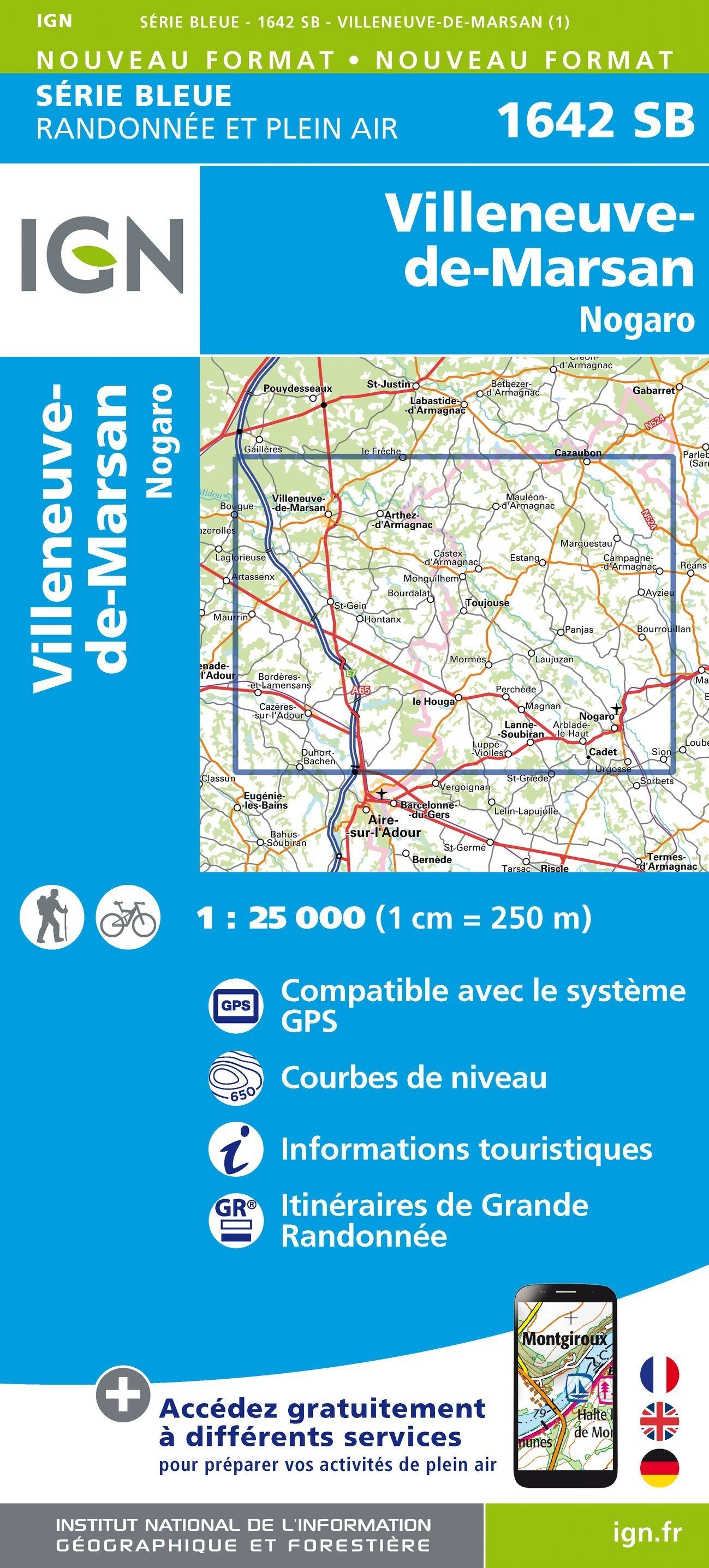 Carte de randonnée n° 1642 - Villeneuve-de-Marsan, Nogaro | IGN - Série Bleue carte de randonnée IGN Default Title