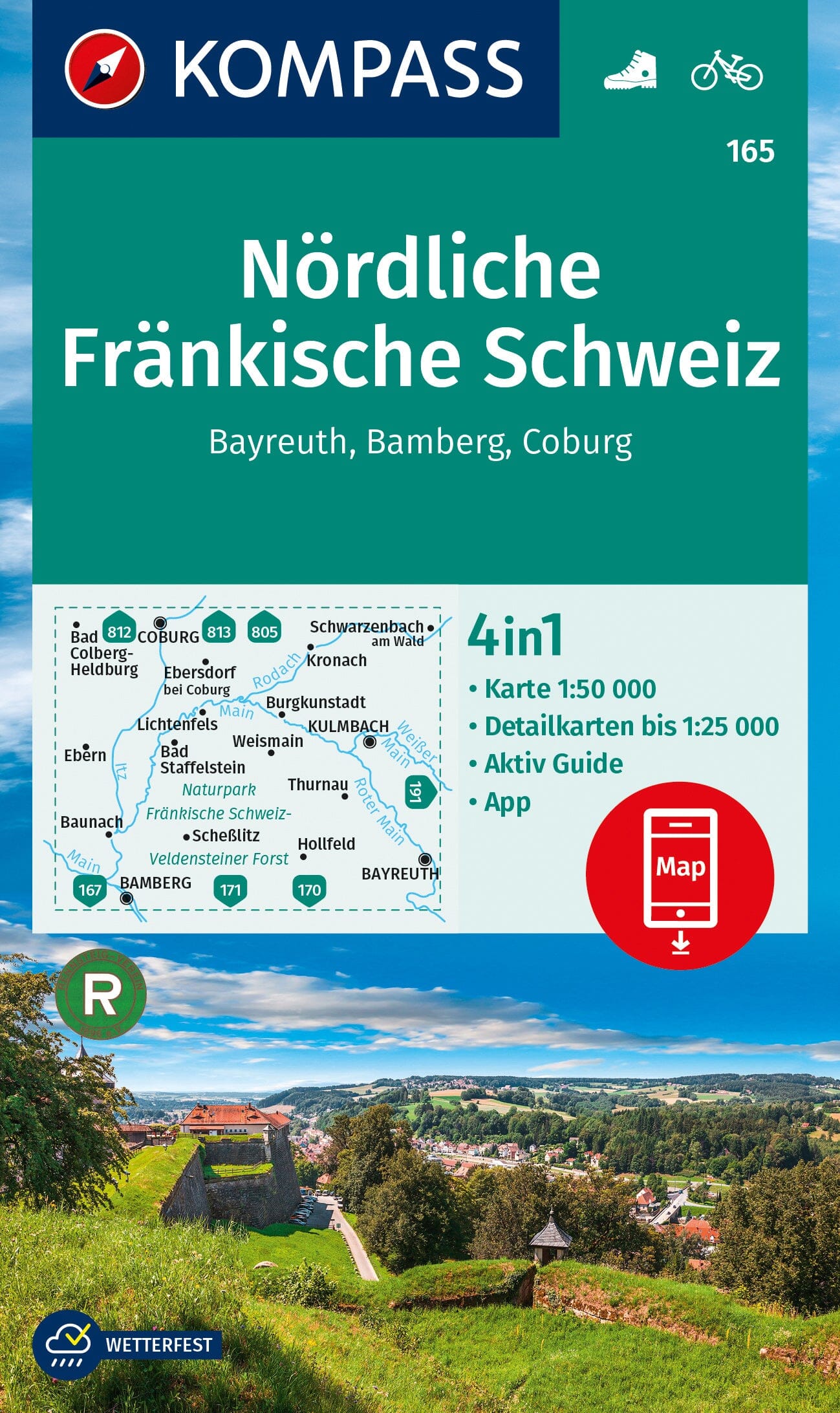 Carte de randonnée n° 165 - Nördliche Fränkische Schweiz (Allemagne) | Kompass carte de randonnée Kompass