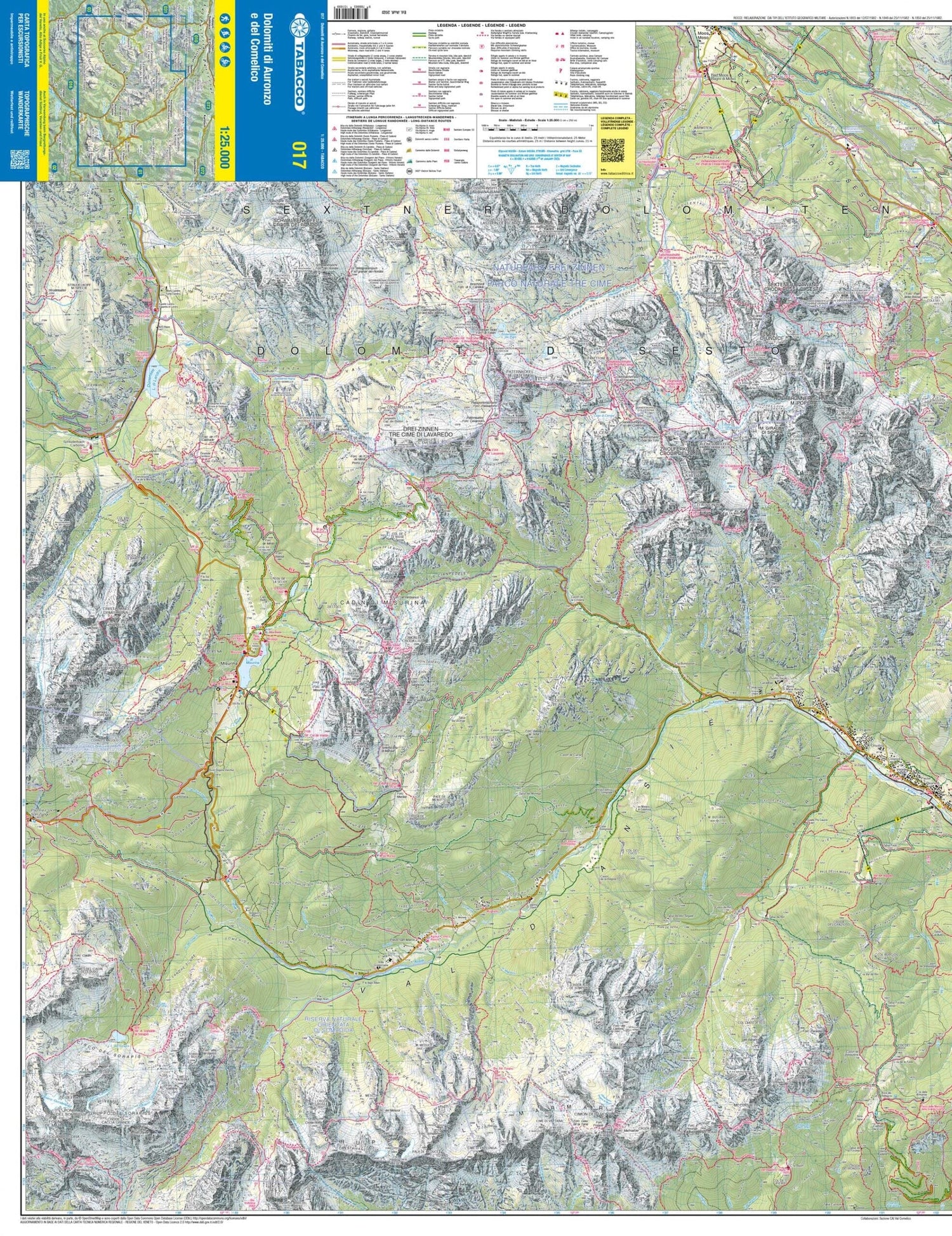 Carte de randonnée n° 17 - Dolomiti di Auronzo e del Comelico (Dolomites, Italie) | Tabacco carte de randonnée Tabacco