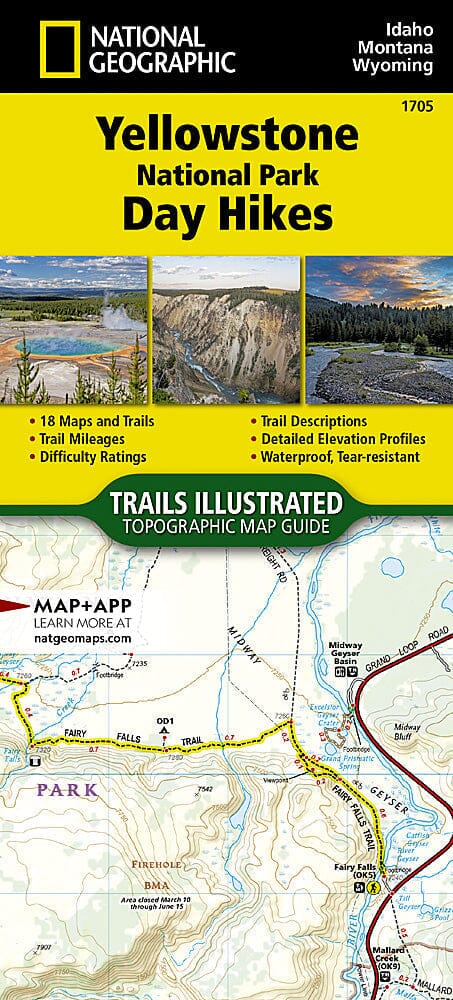 1705 :: Yelowstone National Park Day Hikes Map | National Geographic carte pliée 
