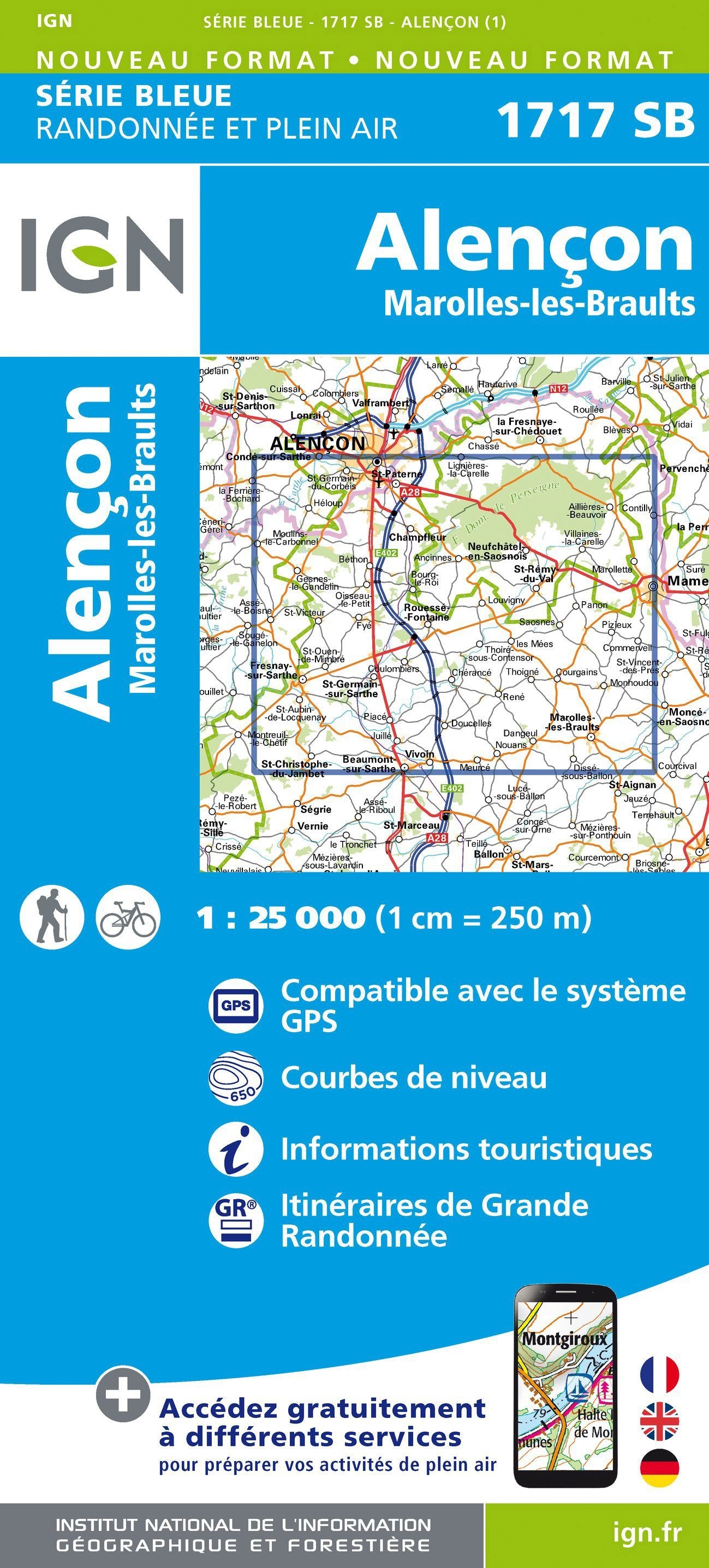 Carte de randonnée n° 1717 - Alençon, Marolles-les-Braults | IGN - Série Bleue carte de randonnée IGN Default Title