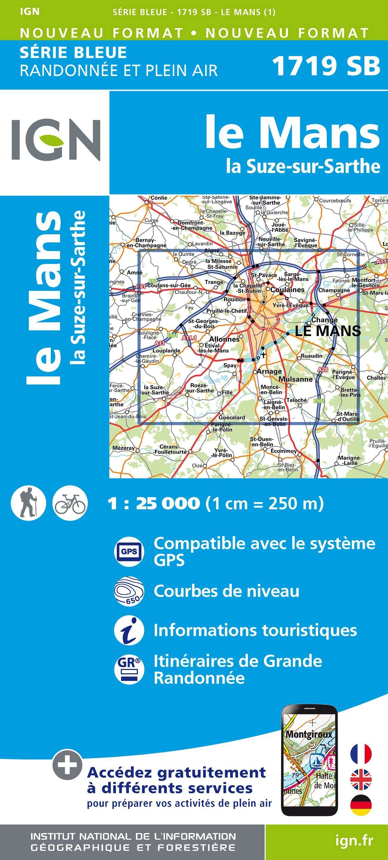Carte de randonnée n° 1719 - Le Mans, La Suze-sur-Sarthe | IGN - Série Bleue carte de randonnée IGN Default Title