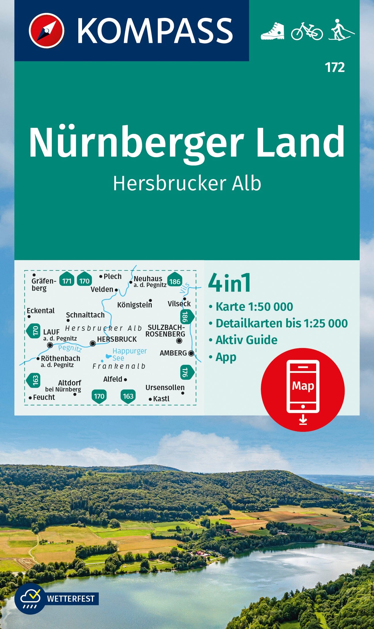 Carte de randonnée n° 172 - Nürnberger (Allemagne) | Kompass carte de randonnée Kompass