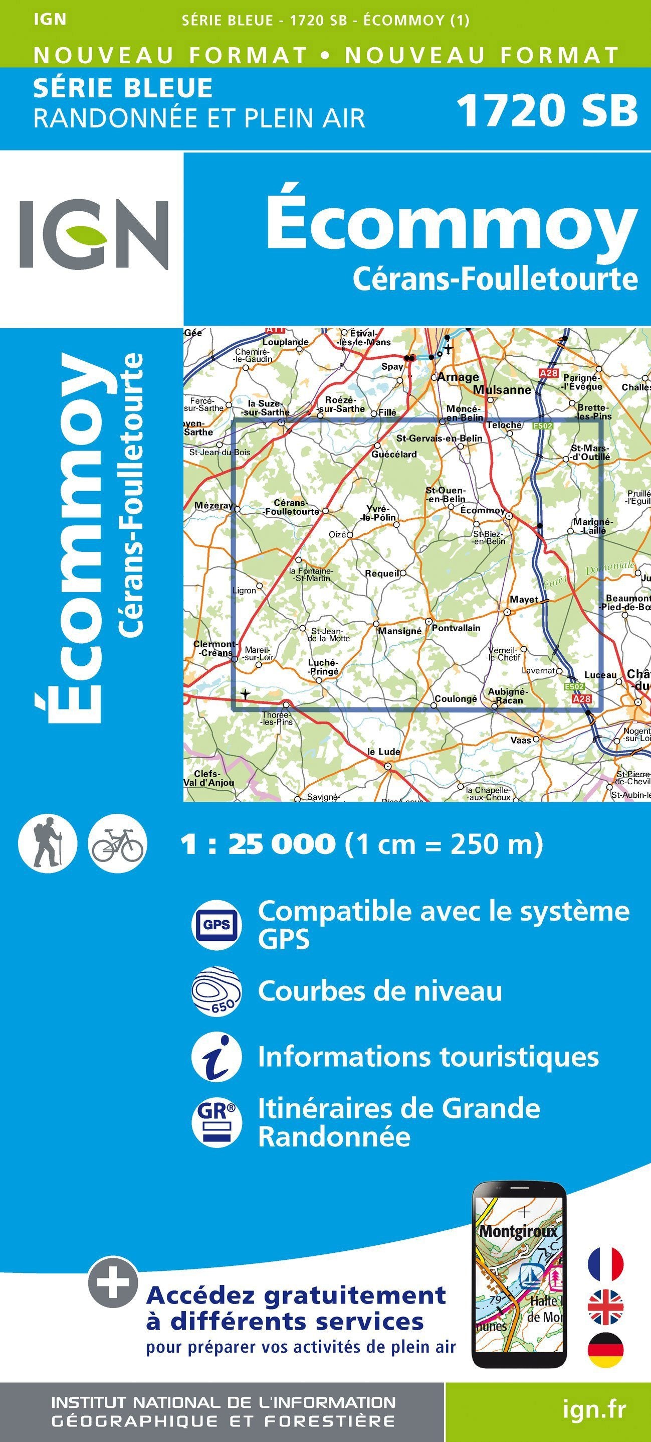 Carte de randonnée n° 1720 - Ecommoy, Cérans-Foulletourte | IGN - Série Bleue carte de randonnée IGN Default Title